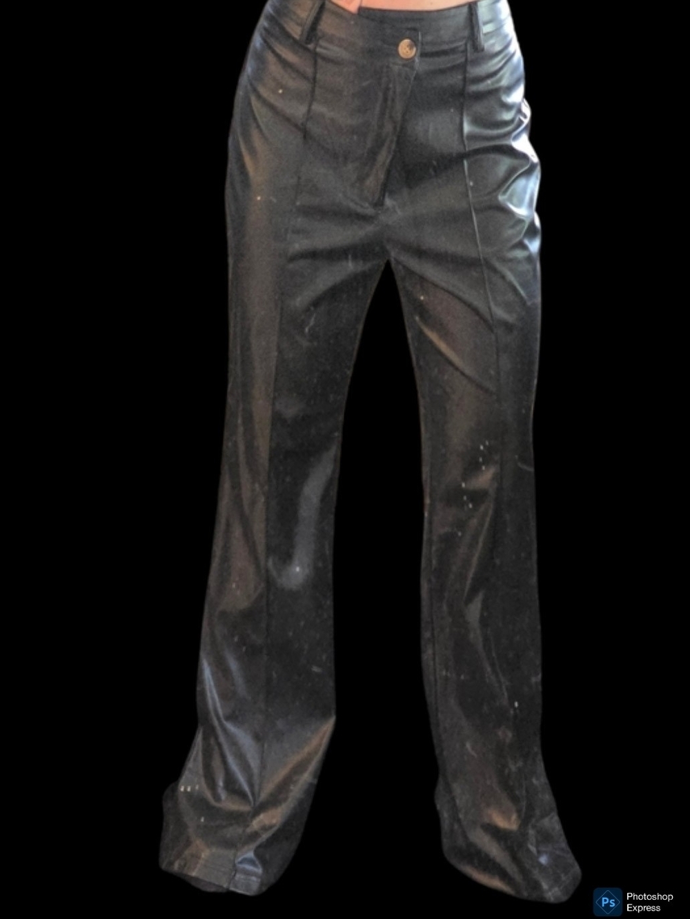 High-Waist Black Faux Leather Wide-Leg Pants. Size LG